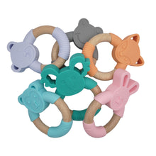 Load image into Gallery viewer, Silicone and Wood Animal Teethers