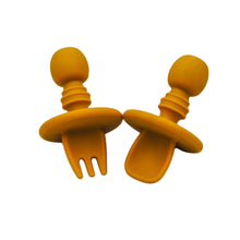 Load image into Gallery viewer, All Silicone Infant Spoon and Fork Set (With Guard)