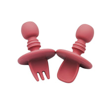 Load image into Gallery viewer, All Silicone Infant Spoon and Fork Set (With Guard)