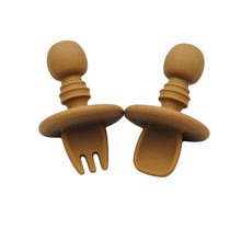 Load image into Gallery viewer, All Silicone Infant Spoon and Fork Set (With Guard)