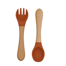Load image into Gallery viewer, Silicone and Wood Spoon and Fork
